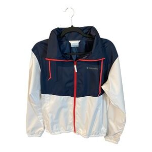 Columbia Kids' Blue and White Raincoat with Red Accents
